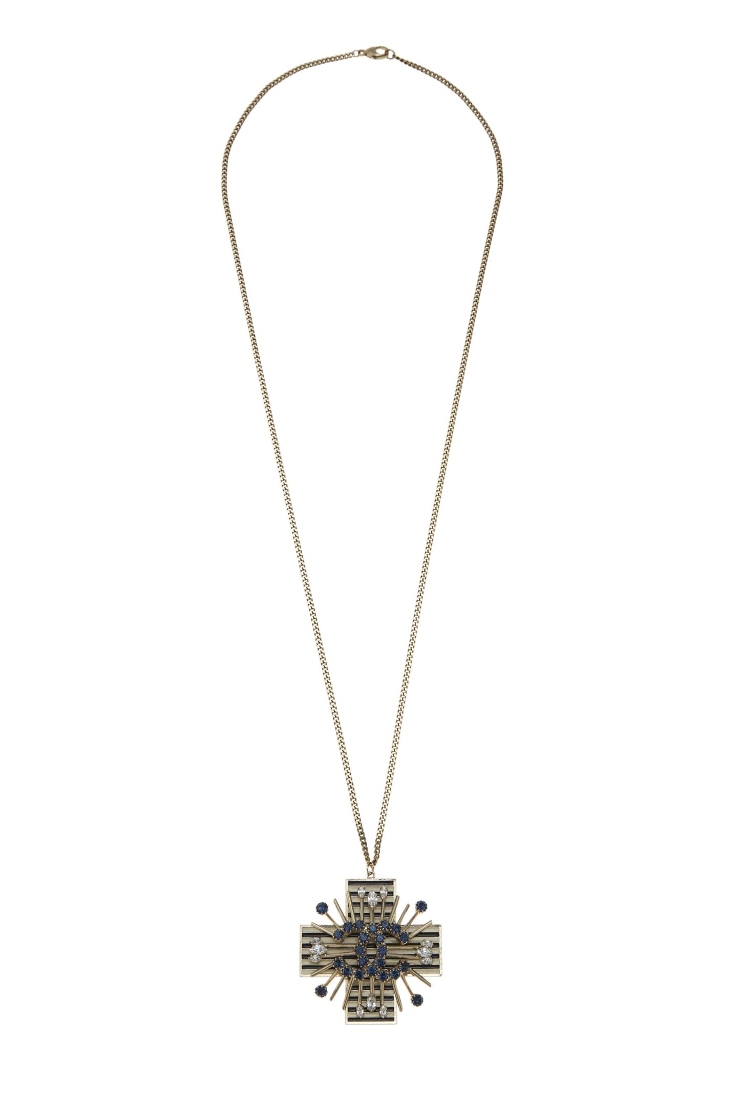 Chanel, Pre-Loved Gold & Crystal 'CC' Cross Necklace, Gold