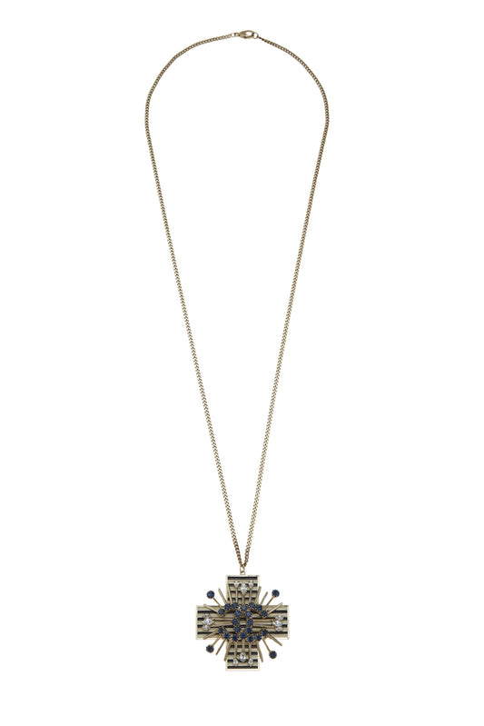 Chanel, Pre-Loved Gold & Crystal 'CC' Cross Necklace, Gold