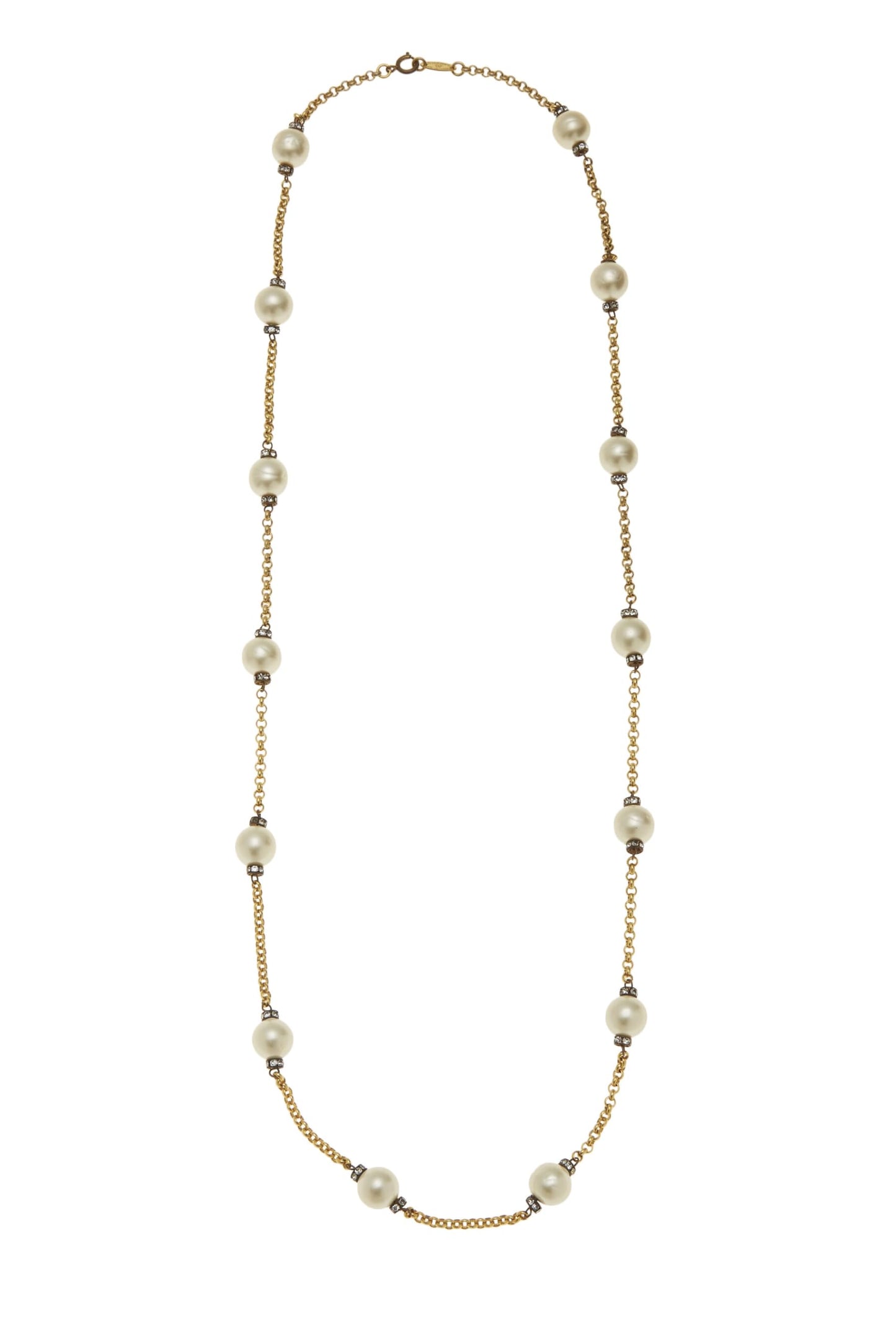 Chanel, Pre-Loved Faux Pearl & Crystal Necklace, Gold