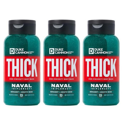 Gel de baño de alta viscosidad para hombres THICK de Duke Cannon Supply Co., con aroma a Naval Supremacy, paquete de 3 de 17,5 onzas líquidas