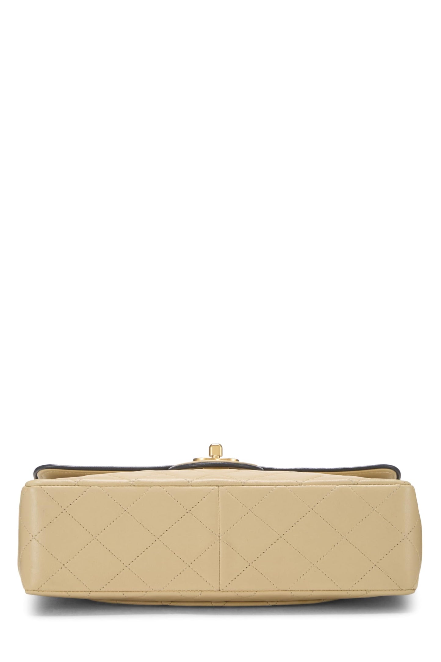 Chanel, Pre-Loved Beige Quilted Lambskin Piped Half Flap Small, Beige