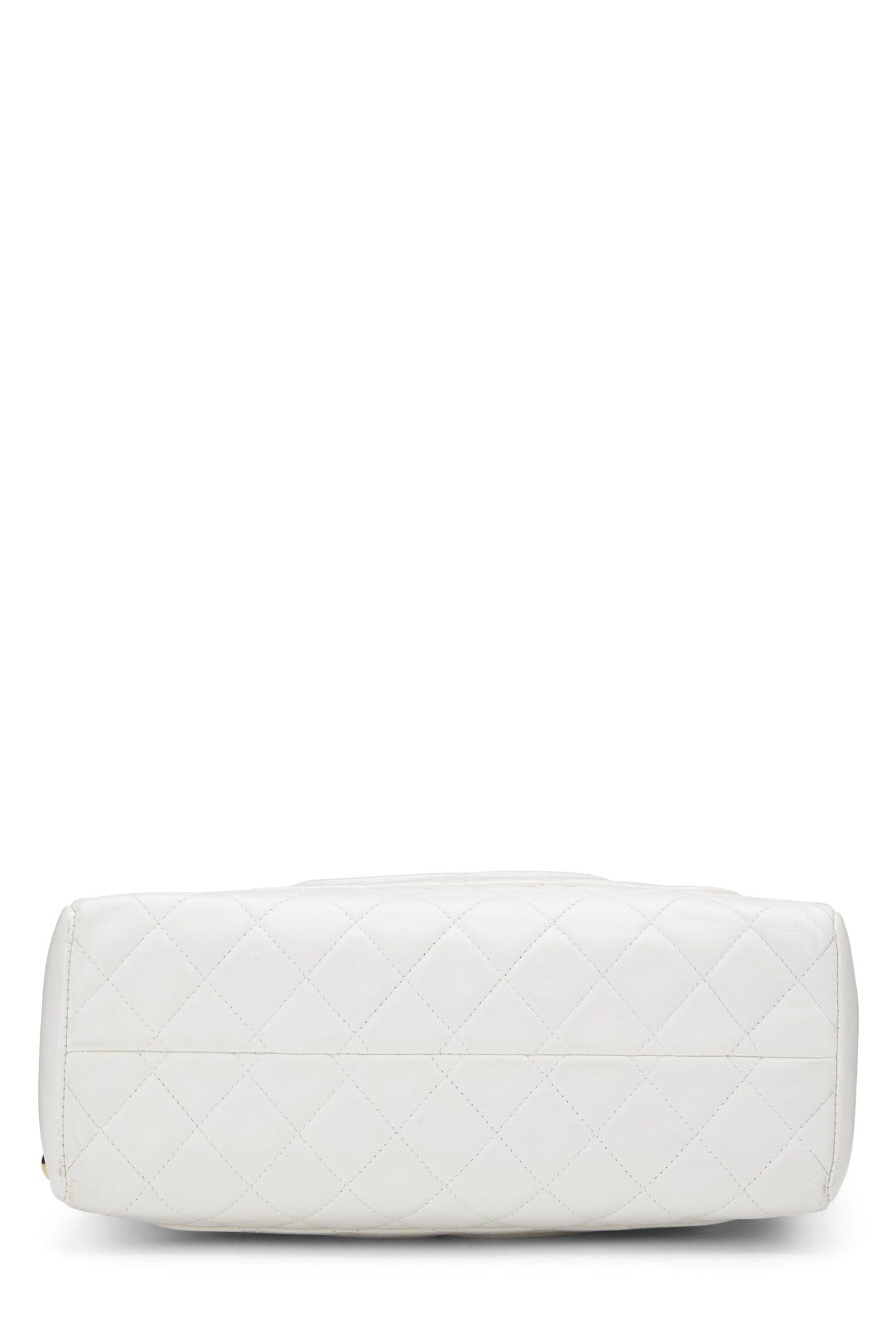 Chanel, Mini sac fourre-tout à poignée supérieure en cuir d'agneau matelassé blanc d'occasion, blanc