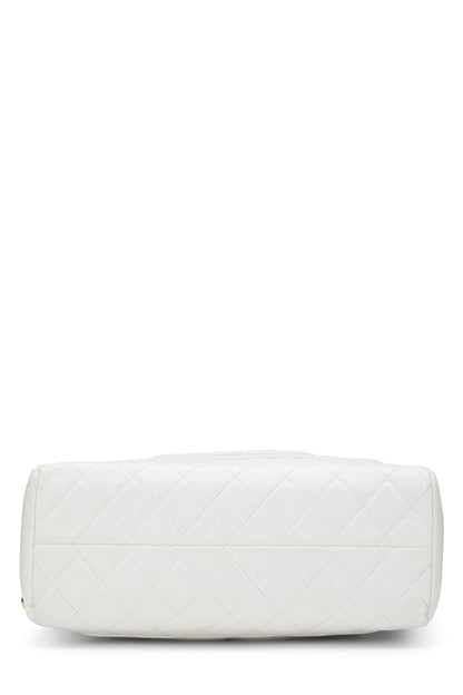 Chanel, Mini sac fourre-tout à poignée supérieure en cuir d'agneau matelassé blanc d'occasion, blanc