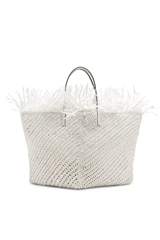 Oscar de la Renta, Medium Raffia Crochet Square Tote, Ivory