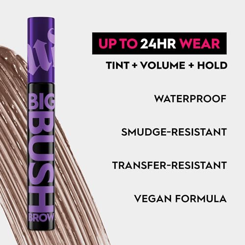 Gel teinté volumisant pour sourcils Big Bush d'Urban Decay (Brunette Betty - Brun chaud), imperméable, résistant aux taches, résistant aux écailles, fibres de gel pour sourcils modulables, tenue jusqu'à 24 heures - 0,19 fl oz