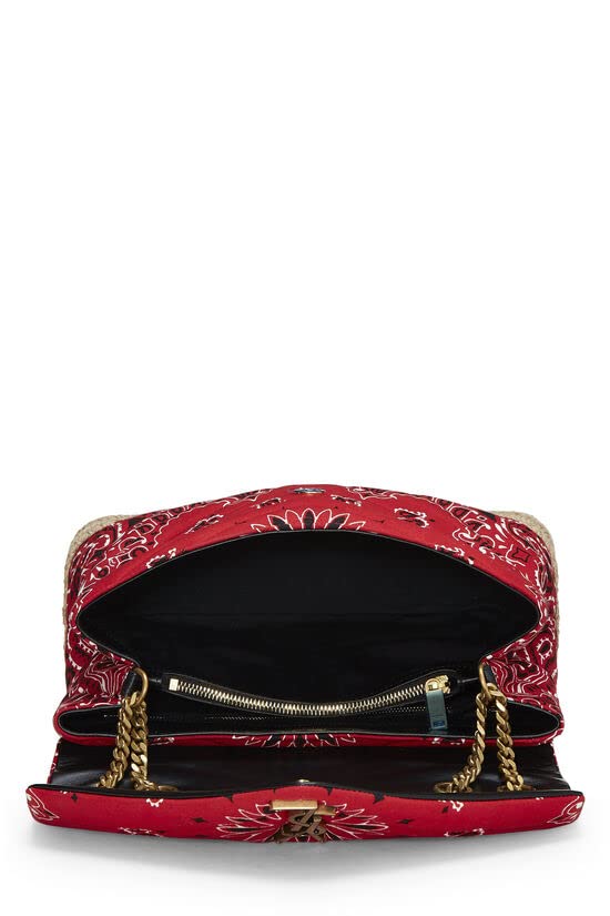 Yves Saint Laurent, Bolso de hombro Loulou mediano de lona con bandana roja Pre-Loved, Rojo