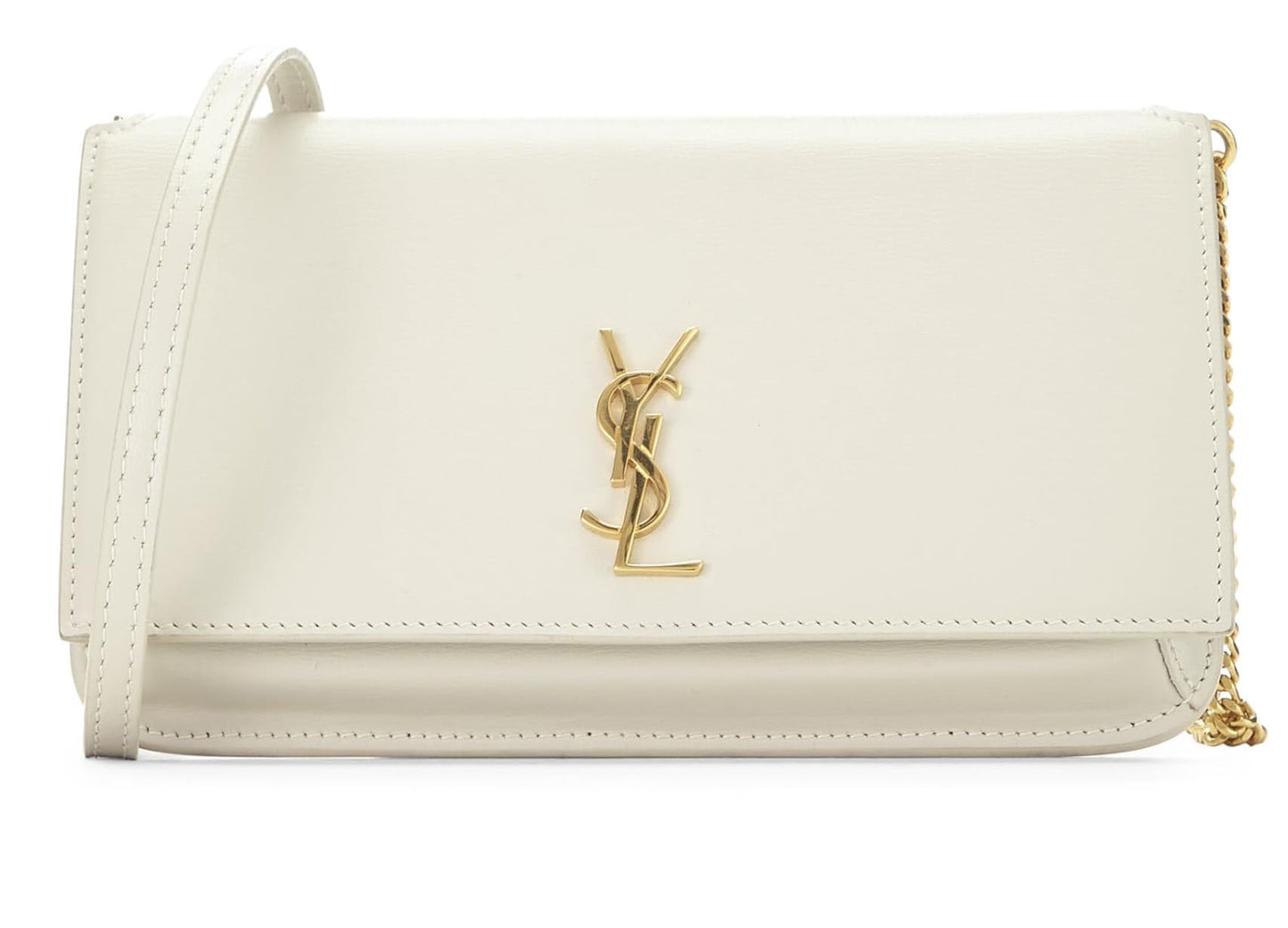 Yves Saint Laurent, Pre-Loved White Calfskin Cassandre Phone Holder, White