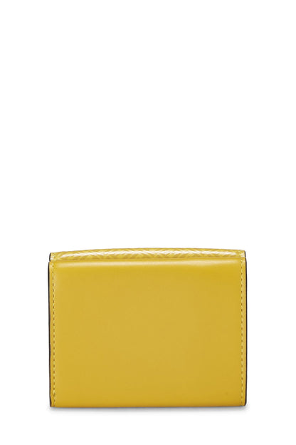 Fendi, Pre-Loved Yellow Zucchino Leather Trifold Wallet, Yellow