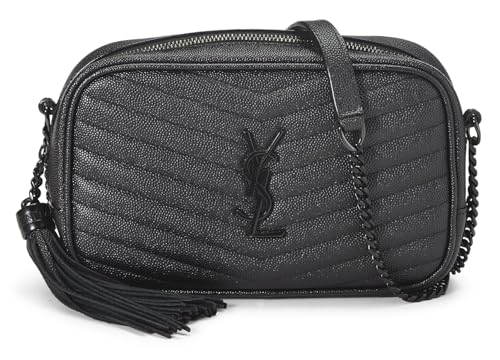 Yves Saint Laurent, sac à main Lou Camera Mini en cuir grainé à chevrons noir d'occasion, noir