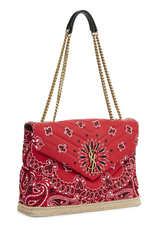 Yves Saint Laurent, Bolso de hombro Loulou mediano de lona con bandana roja Pre-Loved, Rojo