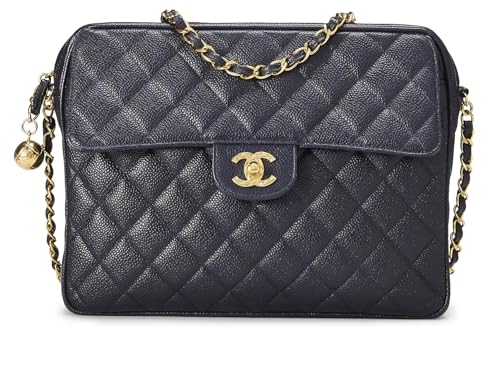 Chanel, Pre-Loved Navy Quilted Caviar Pocket Camera Bag Large, Navy