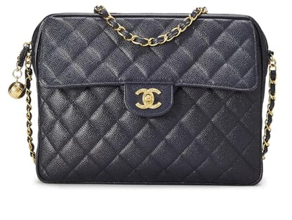 Chanel, Bolso para cámara grande con bolsillo de caviar acolchado azul marino Pre-Loved, Azul marino