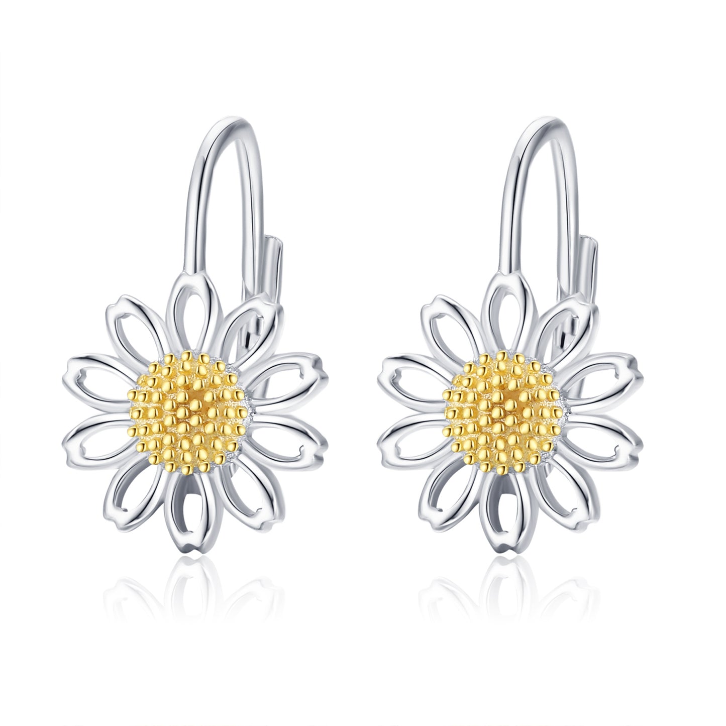 Boucles d'oreilles créoles à levier Daisy en argent sterling plaqué or blanc