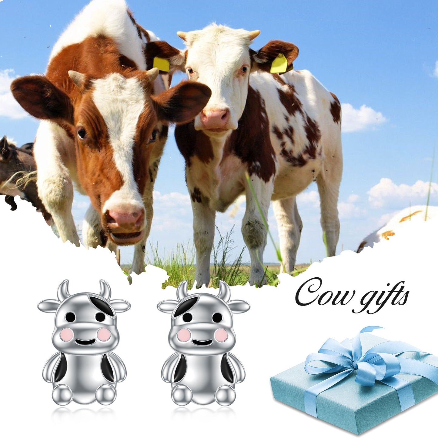 Cow Earrings Sterling Silver Cow Jewelry Animal Stud Earrings Cow Gifts for Women Teens Birthday