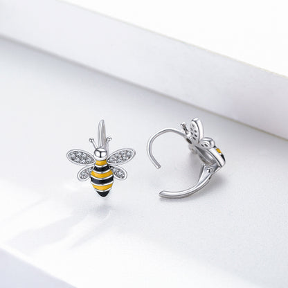 Boucles d'oreilles abeilles en argent sterling S925 Bumble Honey Huggie Hoop Boucles d'oreilles bijoux abeilles cadeaux pour femmes filles adolescentes