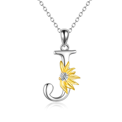 Collier avec pendentif lettre A en argent sterling avec initiale de l'alphabet tournesol