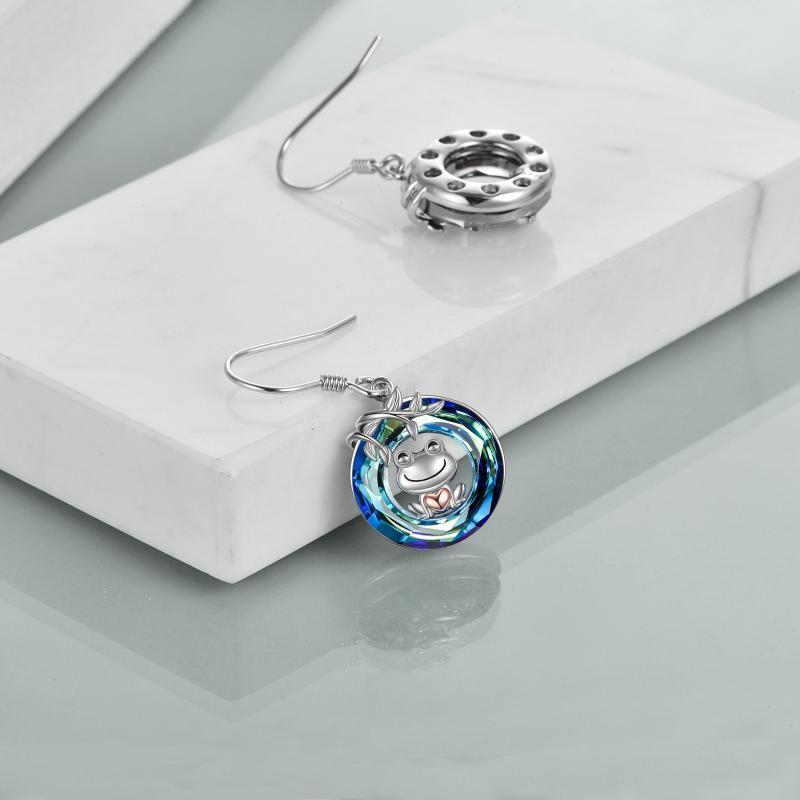 Boucles d'oreilles pendantes en forme de grenouille avec cristal pour femme en argent sterling