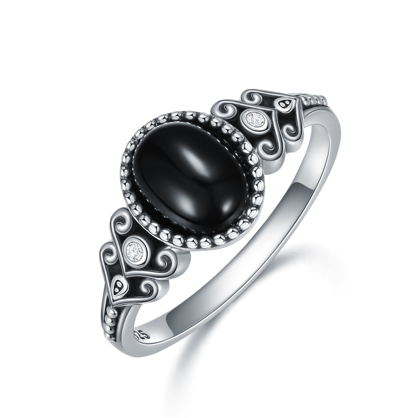 Anillo vintage de ónix negro oxidado en plata de ley 925 para mujer