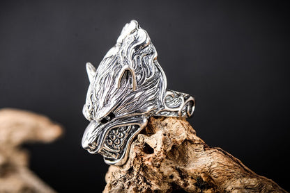 925 Sterling Silver Jewelry Rough Wolf Head Male Ring