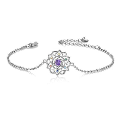 Pulsera con colgante de loto y chakras en plata de ley