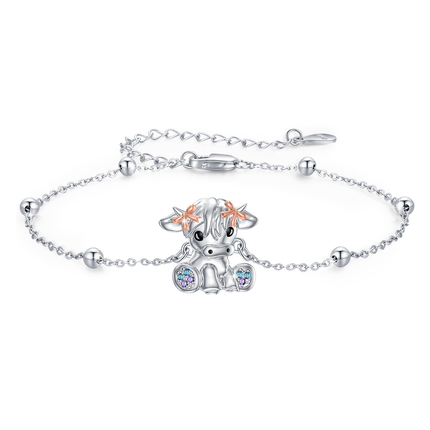 Bracelet vache des Highlands en argent sterling Bracelet vache écossaise Bijoux animaux mignons pour femmes