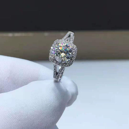 Bague en moissanite couleur D pour femme avec micro-serrage et sac carré à double rangée