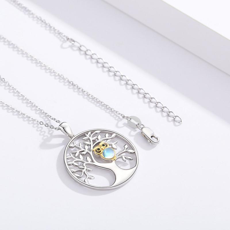 Collier avec pendentif hibou en argent sterling 925 avec arbre de vie et pierre de lune