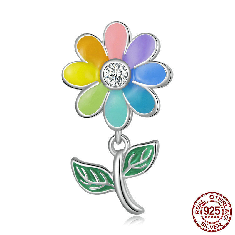 Bracelet en perles colorées en argent sterling S925 avec tournesol