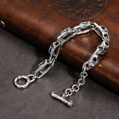 Bracelet tête de mort punk en argent sterling S925