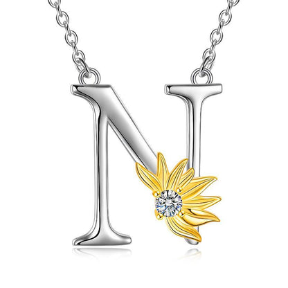 Collier avec pendentif lettre A en argent sterling avec initiale de l'alphabet tournesol