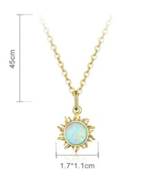 Collier S925 en argent sterling avec petit soleil et pendentif tendance en opale bleue