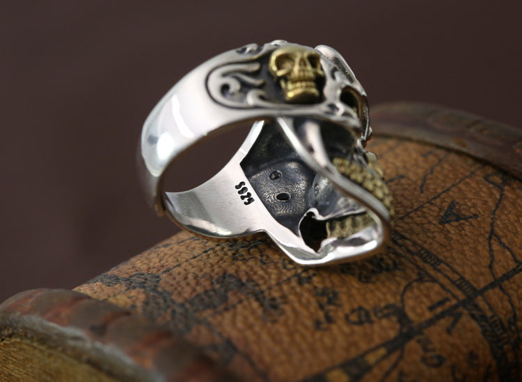 S925 Sterling Silver Personalized Men's Vintage Thai Silver Skull Ring