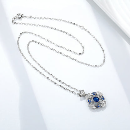 Temperament Gingko Leaf Pendant S925 Silver Set Natural Sapphire Necklace