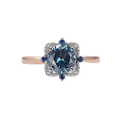 Sterling Silver Nano London Blue Rose Gold Color Separation Electroplated Ring