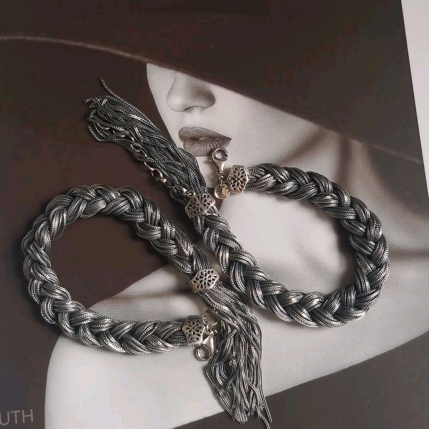 Pulsera de rastas torcidas en plata de ley 925 para mujer