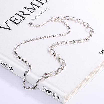 S925 Sterling Silver Retro One Colorful Zirconium Dice Double Layer Splicing Chain Necklace