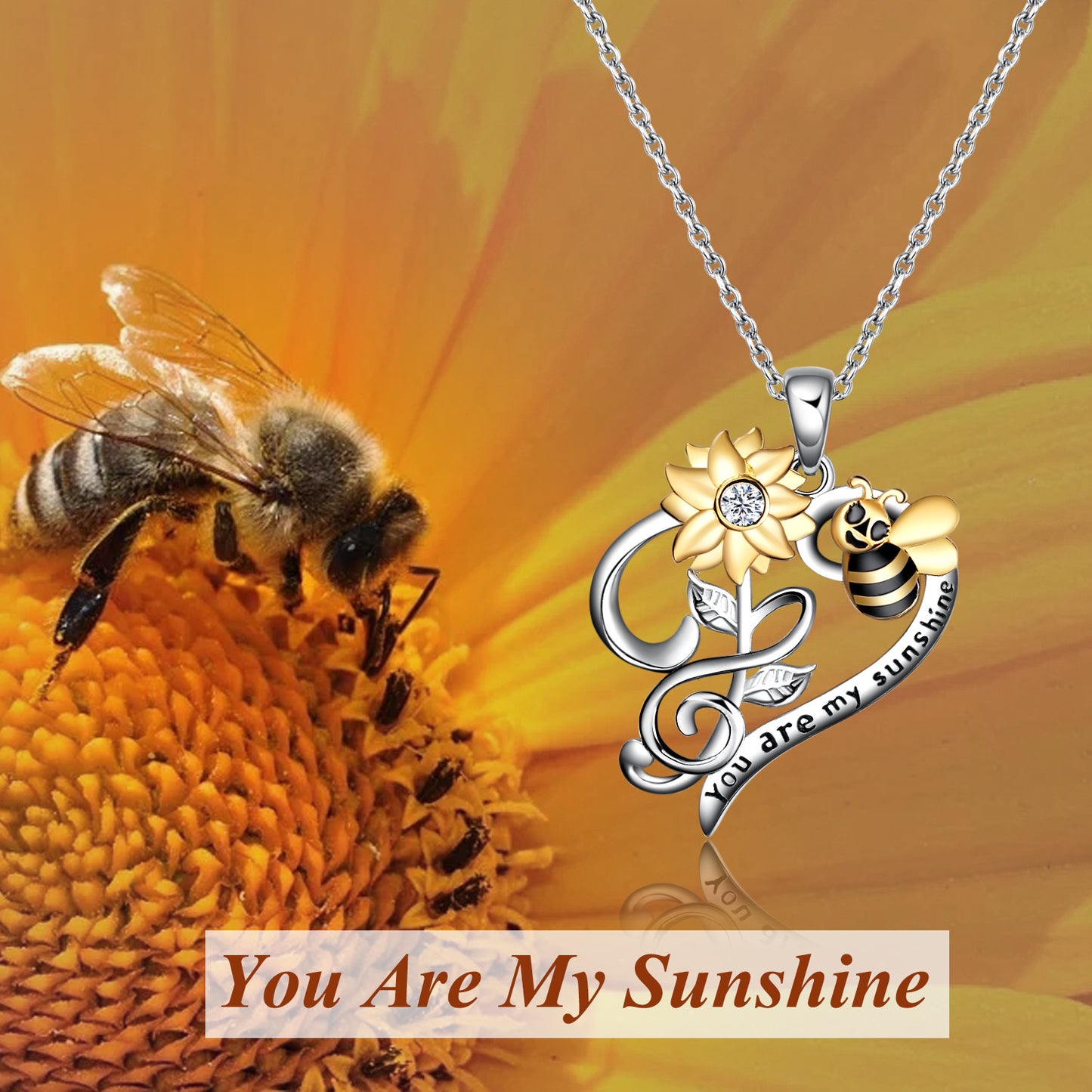 Bee Necklace Sterling Silver Sunflower Necklace You Are My Sunshine Sunflower Flower Pendant Jewelry for Women