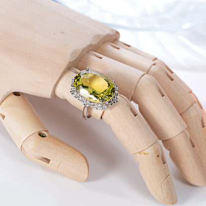 Natural Lemon Crystal Ring Luxury Style Jewelry S925 Silver