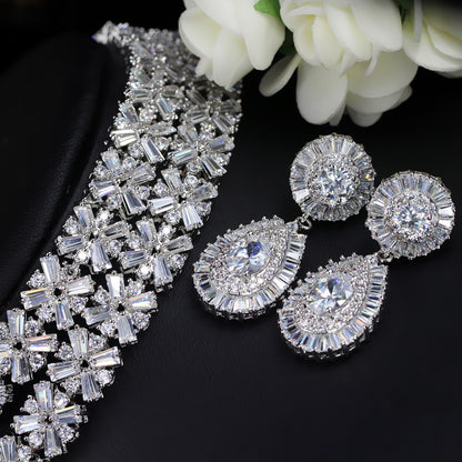 Zircon Necklace Earrings Two Piece Jewelry Set