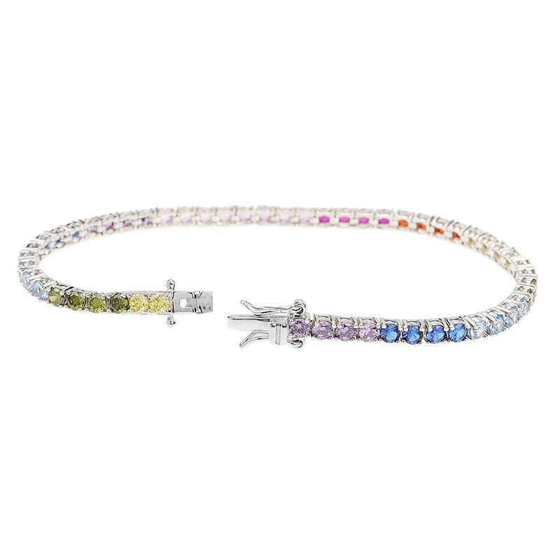 Bracelet de tennis rond en argent sterling S925 avec coutures colorées en zircon et diamants pour hommes et femmes