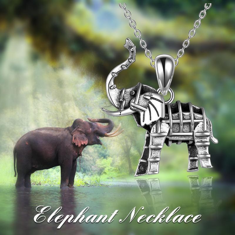 Collar con colgante de elefante oxidado en plata de ley para mujeres y hombres