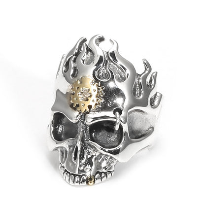 S925 Sterling Silver Vintage Flame Skull Ring