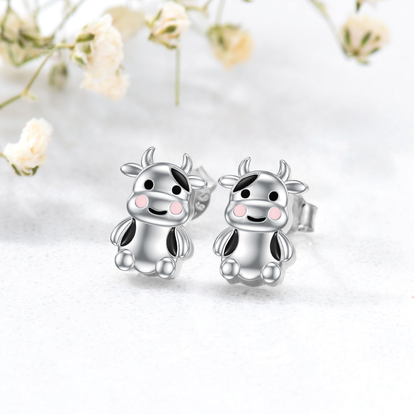 Boucles d'oreilles en forme de vache en argent sterling, bijoux en forme de vache, boucles d'oreilles à tige en forme d'animaux, cadeaux pour femmes, adolescentes, anniversaire