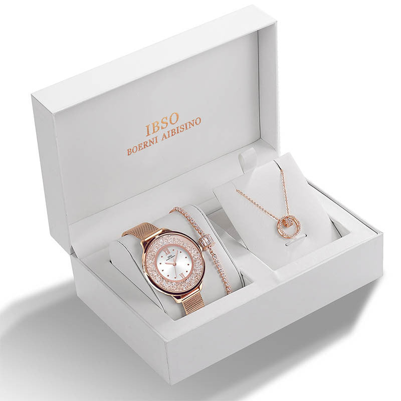 Conjunto de reloj para mujer con correa de malla