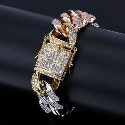 Men's Full Zircon Jewelry Buckle Cuban Chain Bracelet