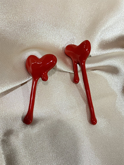 Pendientes Corazón Derramado De Sangre Esmalte Y Esmalte