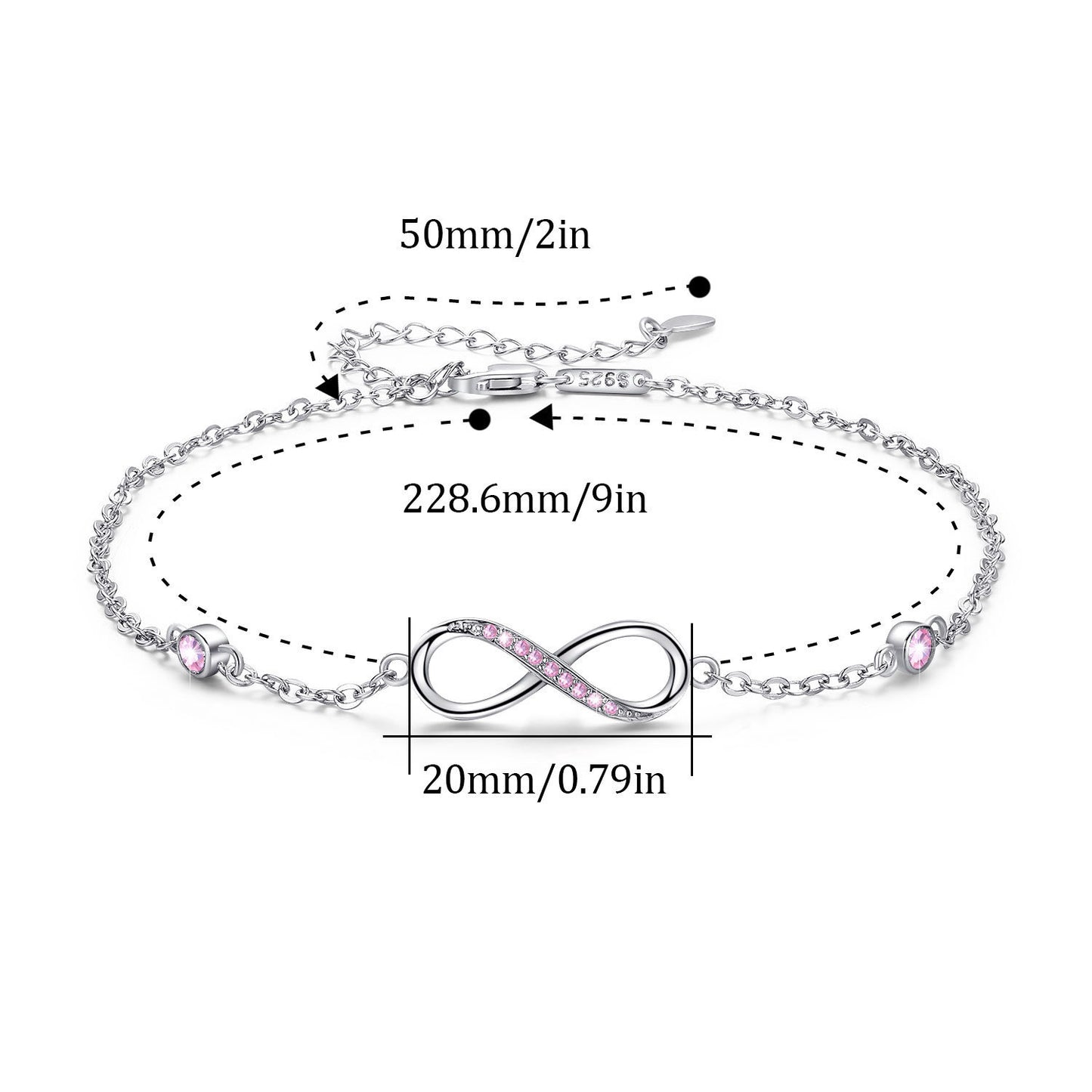 Sterling Silver Endless Love Symbol Anklet Charm Adjustable Chain Anklets For Women