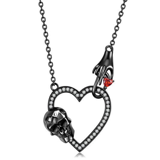 Hand Hook Love Skeleton S925 Sterling Silver Black Gold Necklace Sweater Chain