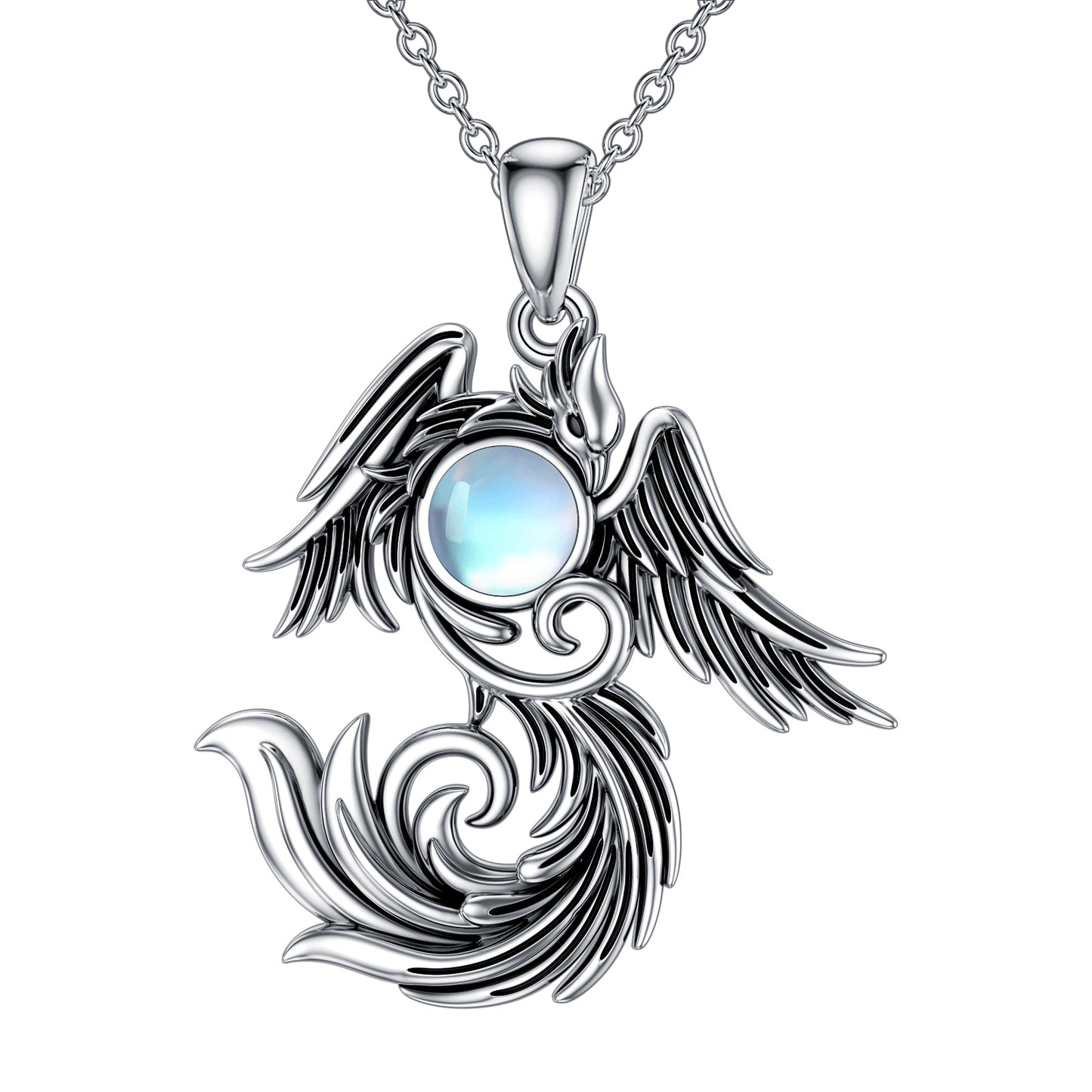 Collier Phoenix en pierre de lune en argent sterling 925 comme cadeau pour femmes et hommes