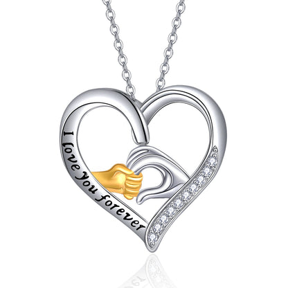 Mother and Child Hands Love Heart Pendant Necklace Jewelry for Women I Love You Forever